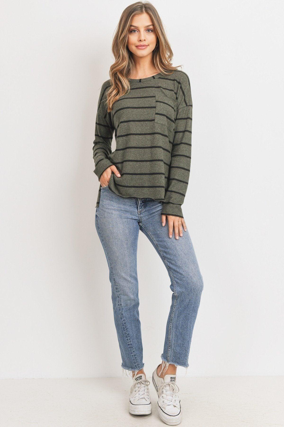 Striped Front Pocket Round Collar | Mixtshop LLC