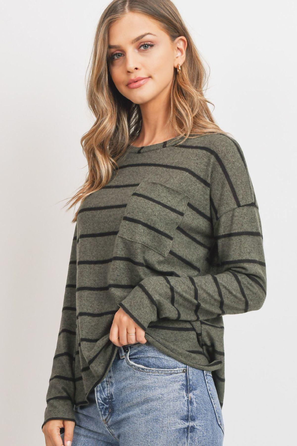 Striped Front Pocket Round Collar | Mixtshop LLC