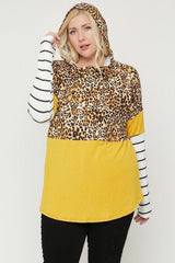 Plus Size Color Block Hoodie Featuring A Cheetah Print | Mixtshop LLC