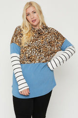 Plus Size Color Block Hoodie Featuring A Cheetah Print | Mixtshop LLC