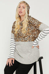 Plus Size Color Block Hoodie Featuring A Cheetah Print | Mixtshop LLC