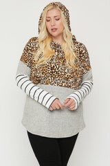 Plus Size Color Block Hoodie Featuring A Cheetah Print | Mixtshop LLC