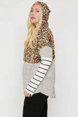 Plus Size Color Block Hoodie Featuring A Cheetah Print | Mixtshop LLC
