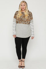 Plus Size Color Block Hoodie Featuring A Cheetah Print | Mixtshop LLC