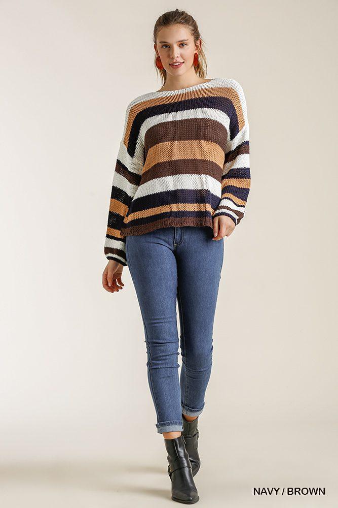 Multicolored Stripe Round Neck Long Sleeve Knit Sweater | Mixtshop LLC