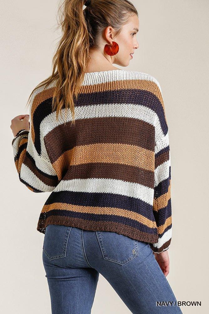 Multicolored Stripe Round Neck Long Sleeve Knit Sweater | Mixtshop LLC