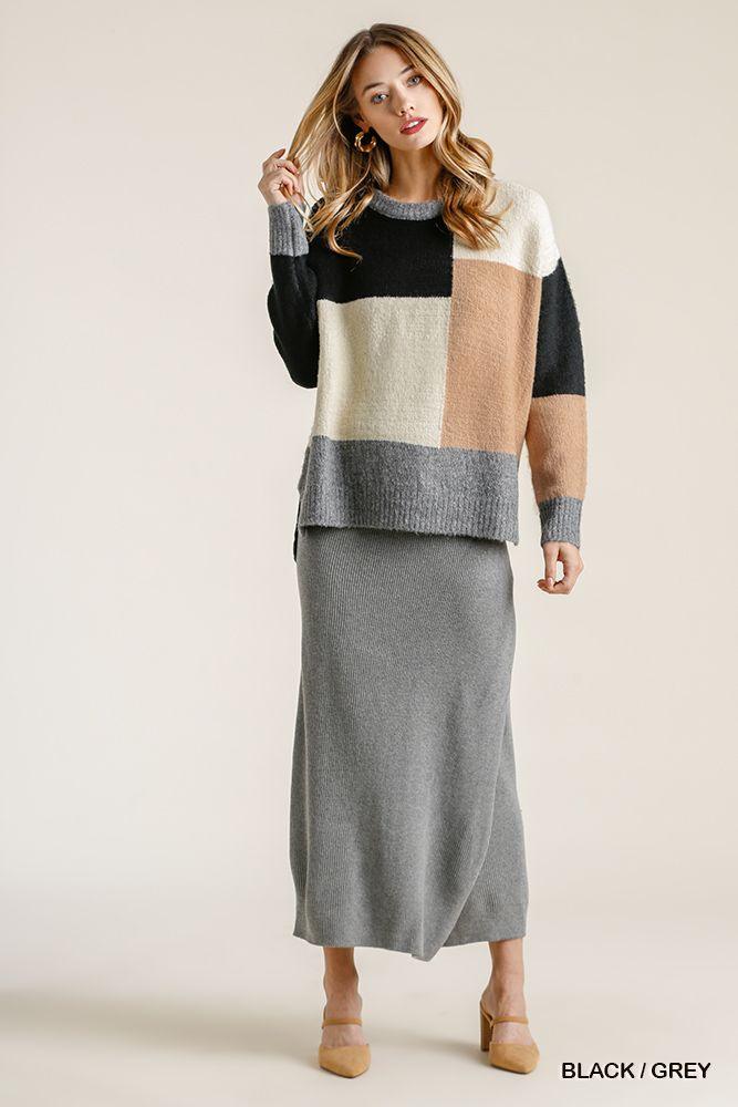 Colorblock Contrasted Cotton Fabric On Back Top With Side Slits And High Low Hem | Mixtshop LLC