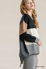 Colorblock Contrasted Cotton Fabric On Back Top With Side Slits And High Low Hem | Mixtshop LLC