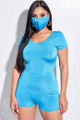 Solid Short Sleeve Scoop Neck Romper And Face Mask 2 Piece Set | Mixtshop LLC