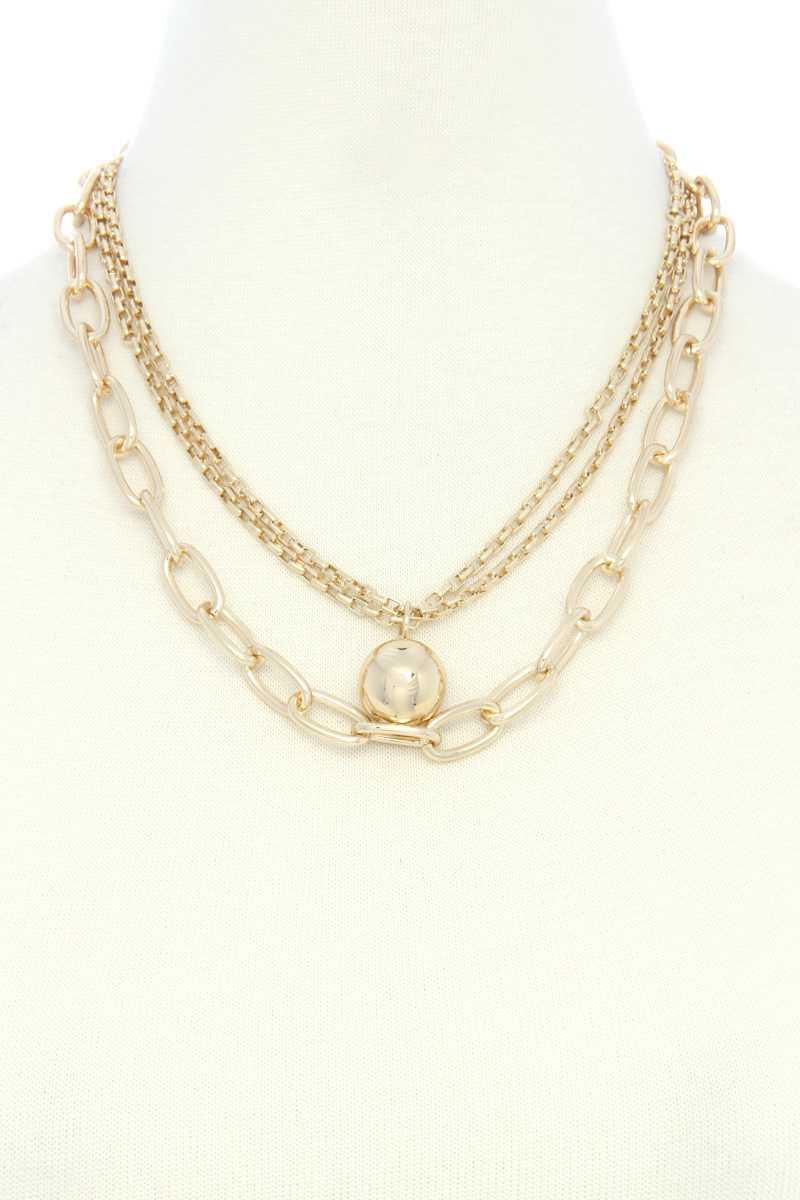 Metal Ball Oval Link Layered Necklace | Mixtshop LLC