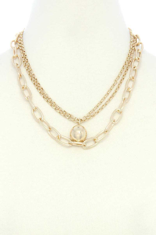 Metal Ball Oval Link Layered Necklace | Mixtshop LLC