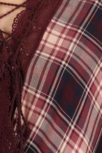 Plaid 3/4 Sleeve Top With Hi-lo Hem, V-neckline, And Relaxed Fit | Mixtshop LLC