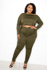 Off Shoulder Cropped Top And Ruched Leggings Sets | Mixtshop LLC
