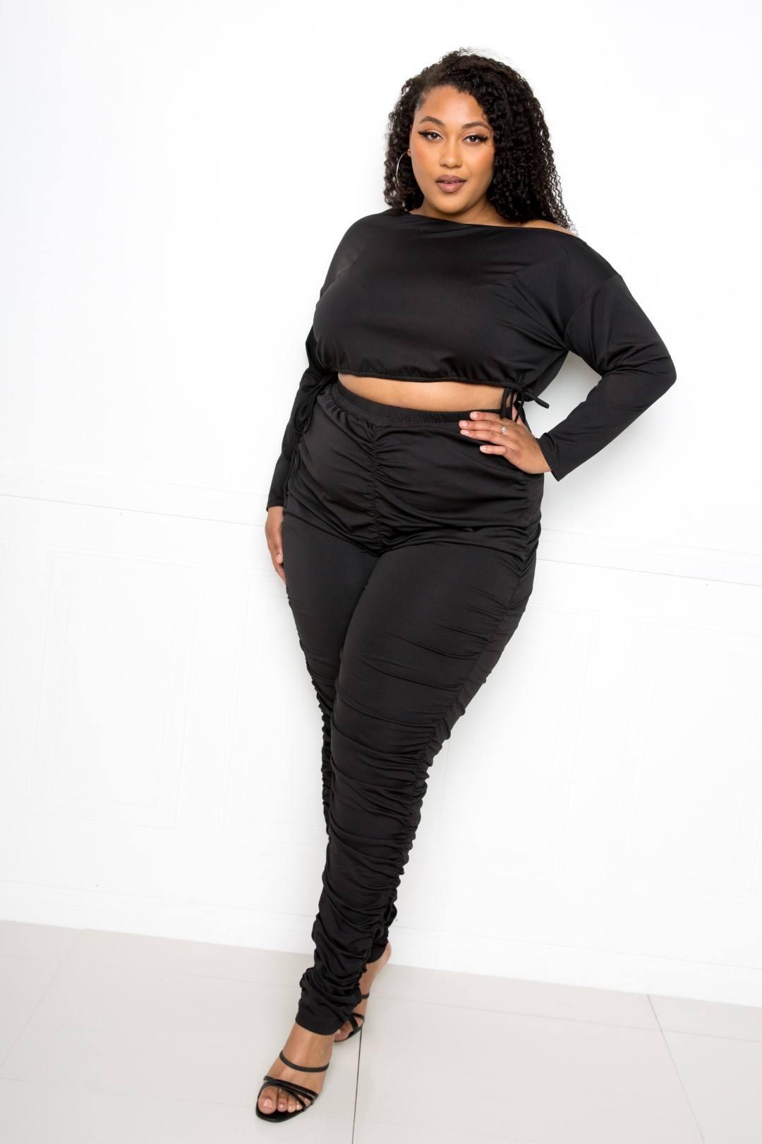 Off Shoulder Cropped Top And Ruched Leggings Sets | Mixtshop LLC