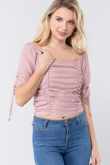 Elbow Slv Smocked Ruched Woven Top | Mixtshop LLC