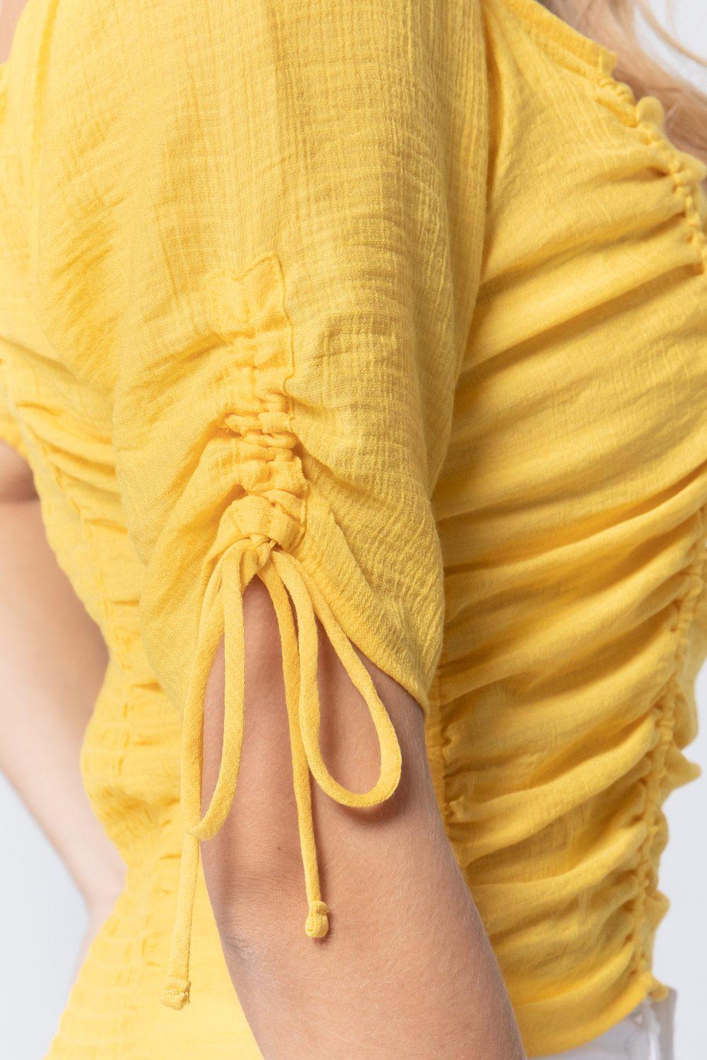 Elbow Slv Smocked Ruched Woven Top | Mixtshop LLC