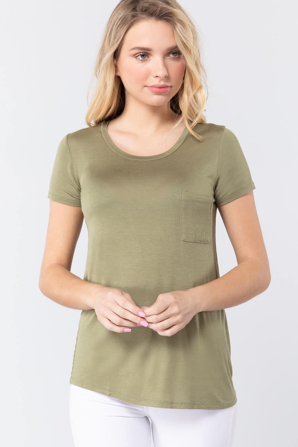 Short Sleeve Scoop Neck Top With Pocket | Mixtshop LLC