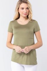 Short Sleeve Scoop Neck Top With Pocket | Mixtshop LLC