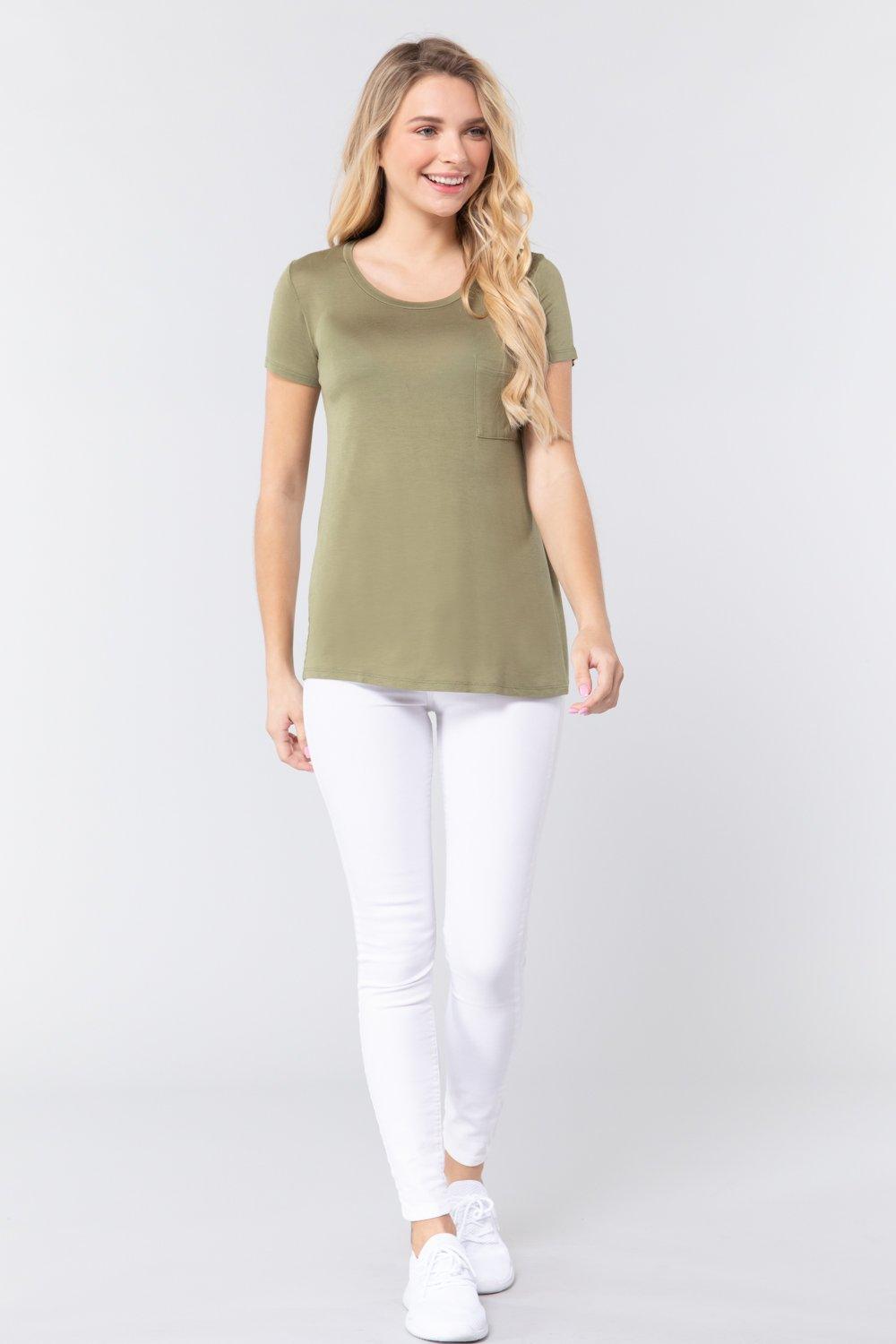 Short Sleeve Scoop Neck Top With Pocket | Mixtshop LLC
