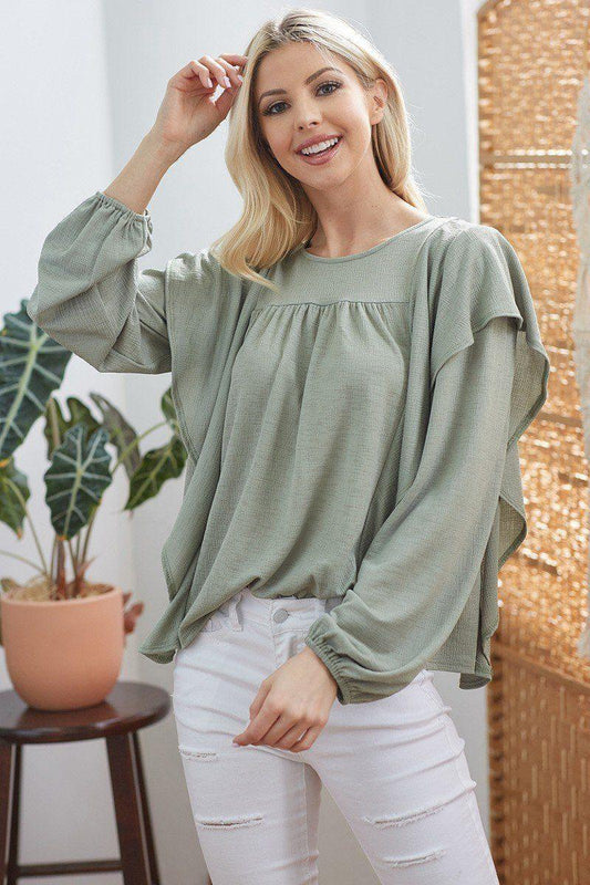 Draped Ruffle Longsleeve Top | Mixtshop LLC