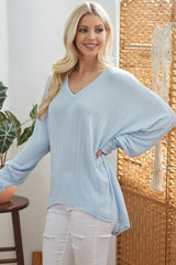Ribbed V Neck Longsleeve Top | Mixtshop LLC