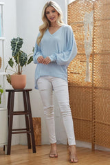 Ribbed V Neck Longsleeve Top | Mixtshop LLC