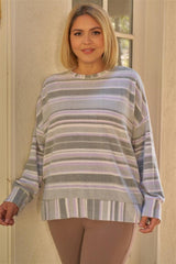 Plus Sage & Lavender Stripped Super Soft Sweatshirt | Mixtshop LLC