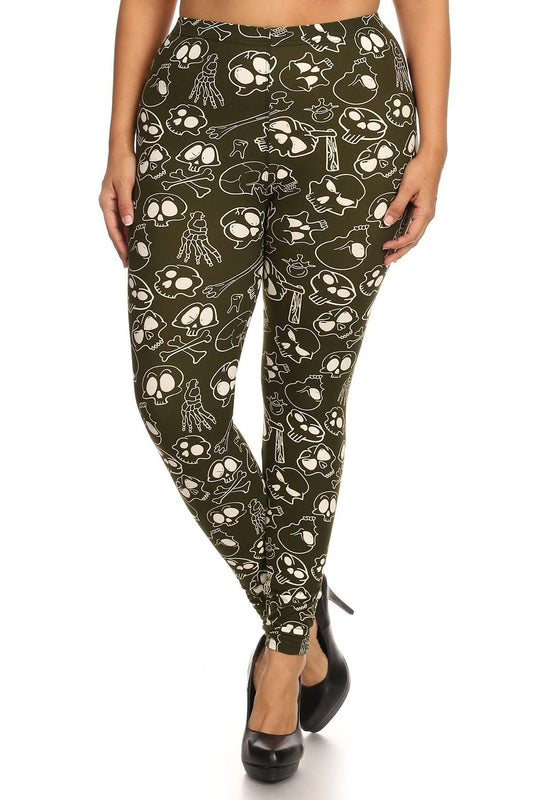 Skulls And Bones Graphic Printed Knit Legging With Elastic Waist Detail. High Waist Fit. | Mixtshop LLC