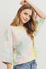 Tie Dyed 3/4 Sleeve Round Neck Top | Mixtshop LLC