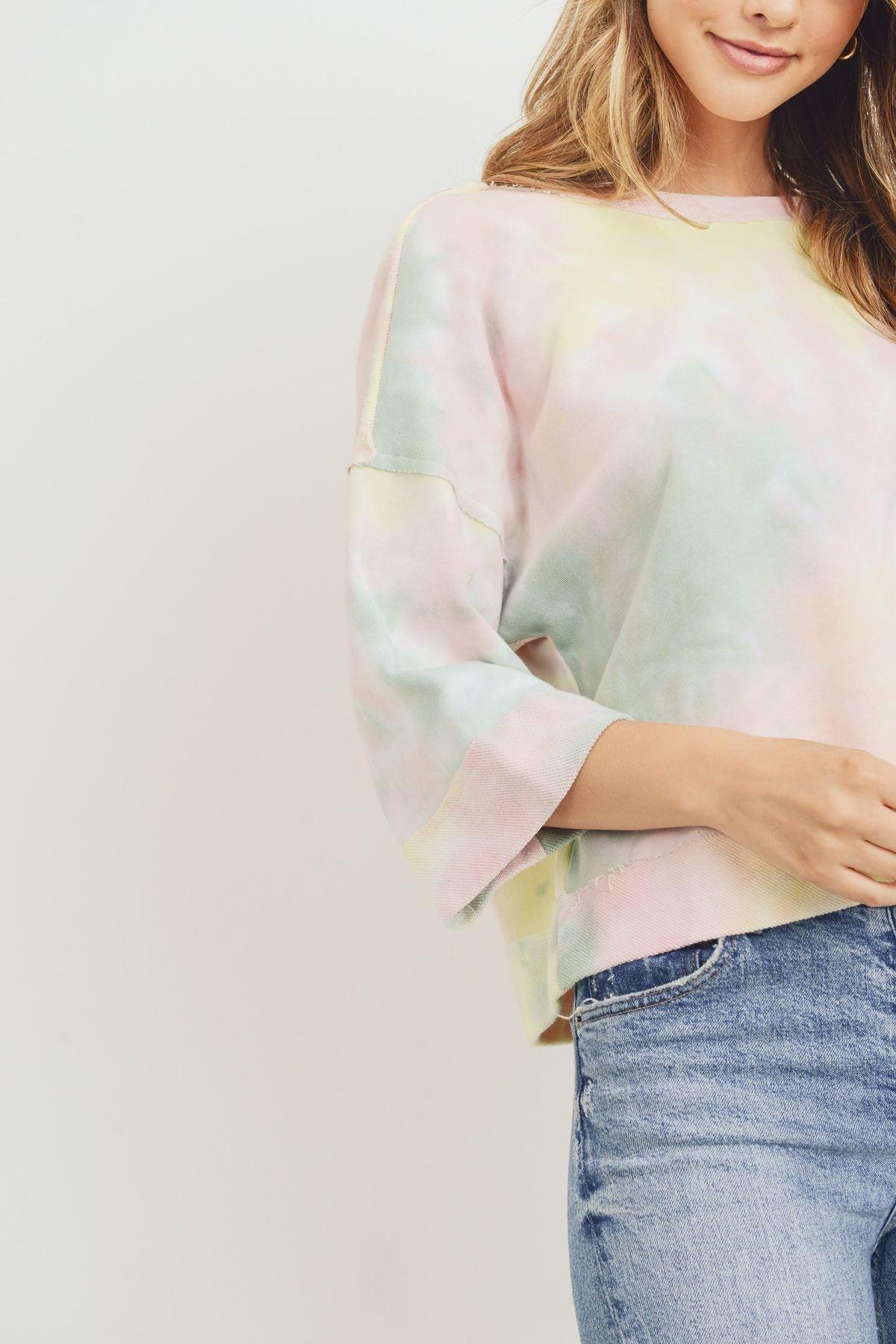 Tie Dyed 3/4 Sleeve Round Neck Top | Mixtshop LLC