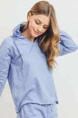French Terry Hood With V-neck Long Sleeve Top | Mixtshop LLC