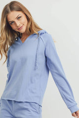 French Terry Hood With V-neck Long Sleeve Top | Mixtshop LLC