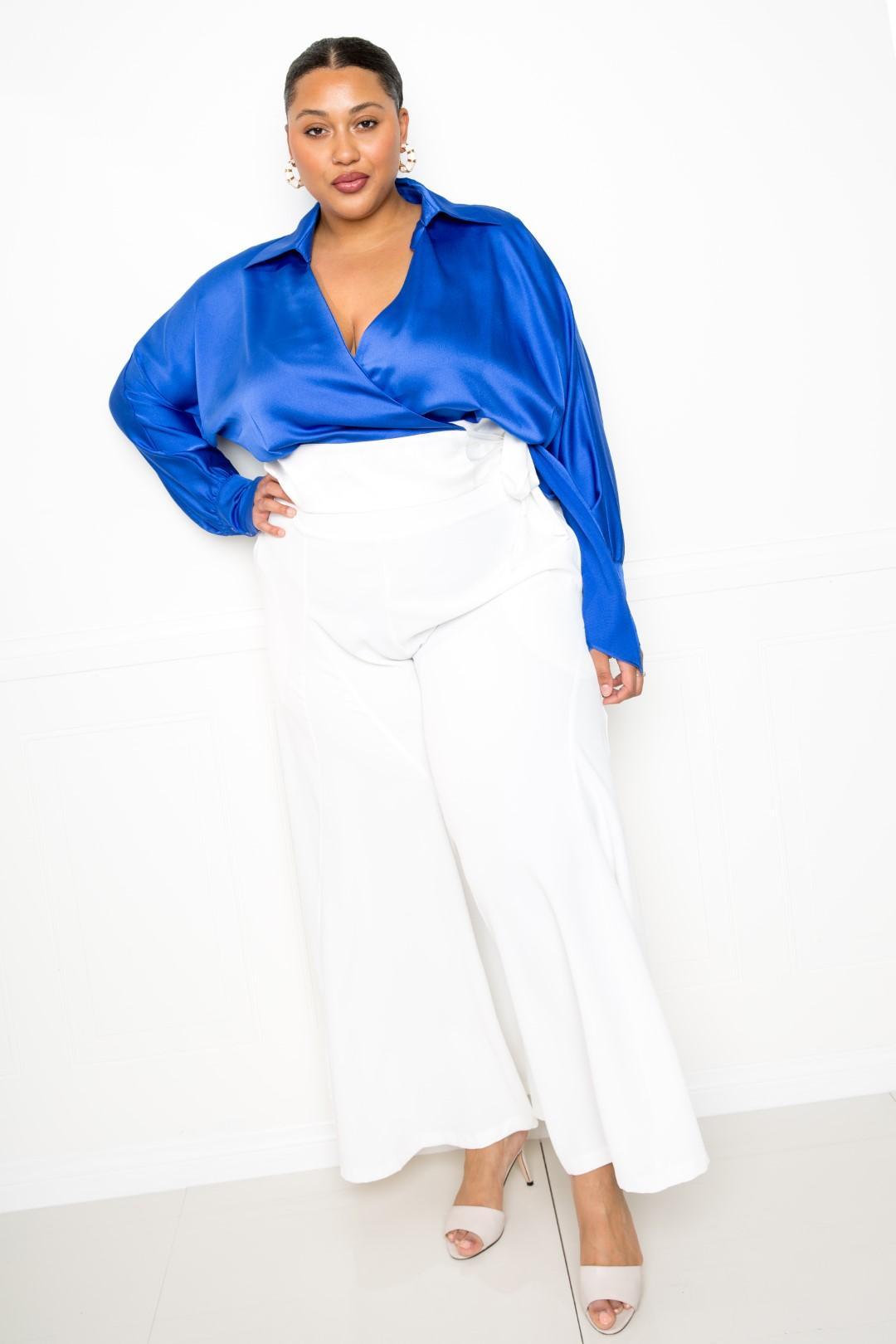 Satin Long Sleeve Tie Waist Wrap Top | Mixtshop LLC
