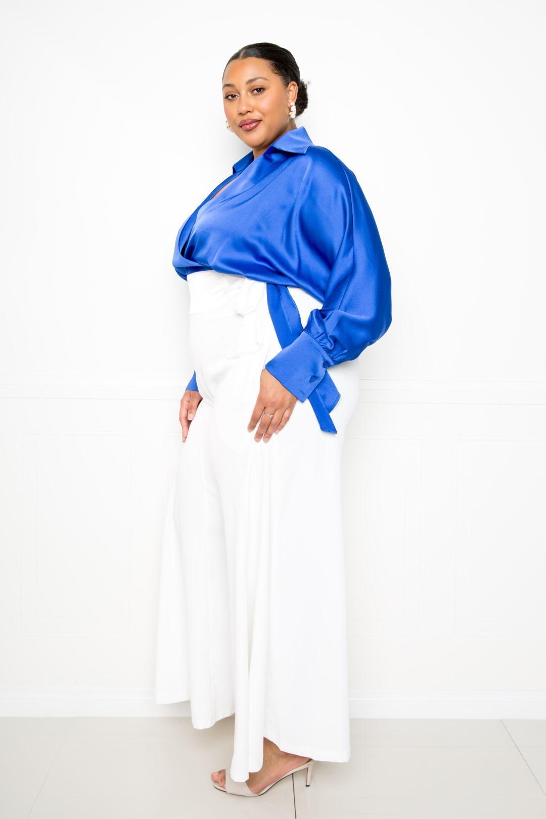 Satin Long Sleeve Tie Waist Wrap Top | Mixtshop LLC