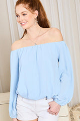 Off Shoulder Long Bubble Sleeve Solid Top | Mixtshop LLC