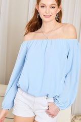 Off Shoulder Long Bubble Sleeve Solid Top | Mixtshop LLC