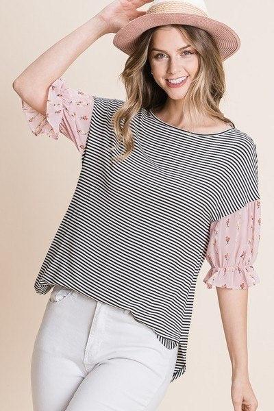 Cute Striped Curved Hem Casual Top | Mixtshop LLC