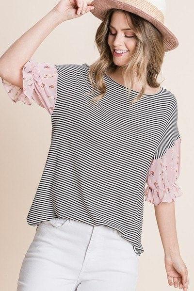 Cute Striped Curved Hem Casual Top | Mixtshop LLC