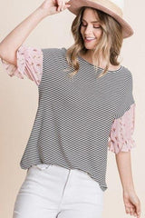 Cute Striped Curved Hem Casual Top | Mixtshop LLC
