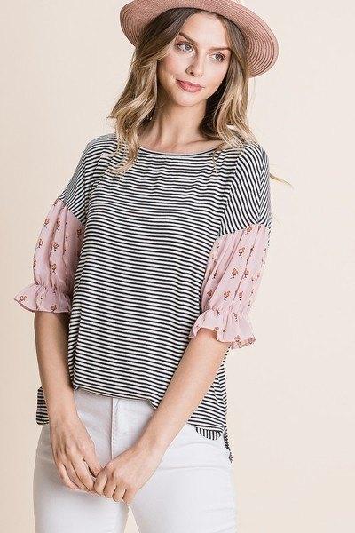 Cute Striped Curved Hem Casual Top | Mixtshop LLC