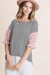 Cute Striped Curved Hem Casual Top | Mixtshop LLC