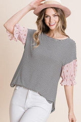 Cute Striped Curved Hem Casual Top | Mixtshop LLC