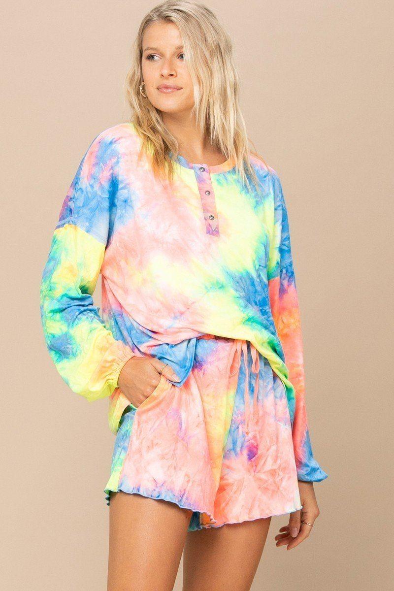 Tie-dye Printed Knit Top And Shorts Set | Mixtshop LLC