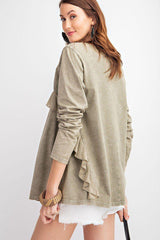Long Sleeve Ruffled Detailing Oil Washed Knit Tunic | Mixtshop LLC