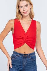 Sleeveless V-neck Twist Knot Knit Top | Mixtshop LLC