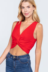Sleeveless V-neck Twist Knot Knit Top | Mixtshop LLC