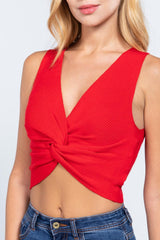 Sleeveless V-neck Twist Knot Knit Top | Mixtshop LLC