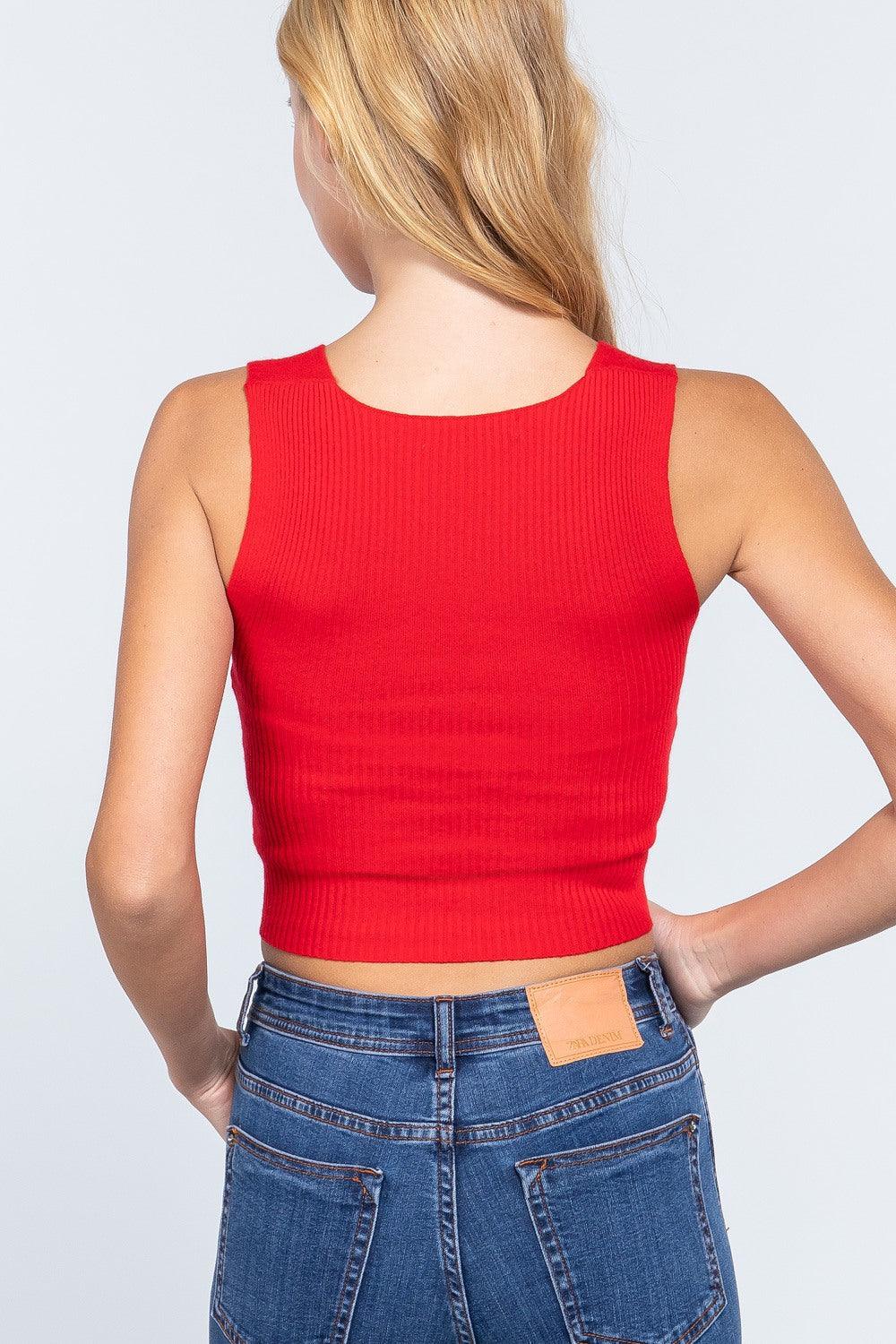 Sleeveless V-neck Twist Knot Knit Top | Mixtshop LLC