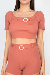 Scoop Neck Crop Top And Ribbed Shorts | Mixtshop LLC