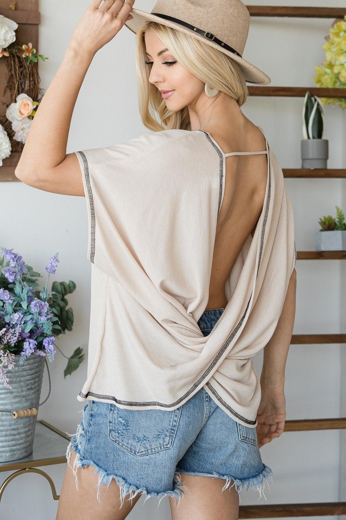 Open Back Wide Sleeve Shorsleeve Top | Mixtshop LLC